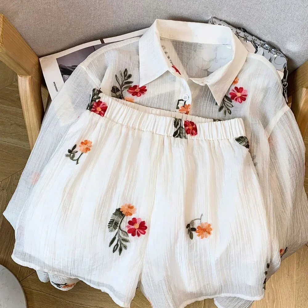 Boho Women's Casual Floral Embroidered Long Sleeve 2-Piece Set